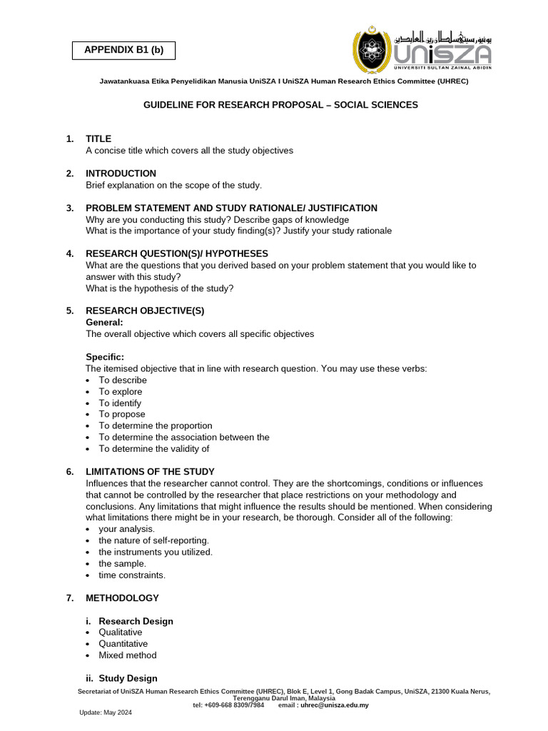 Appendix b1b - Guideline for Research Proposal for Social Sciences and ...