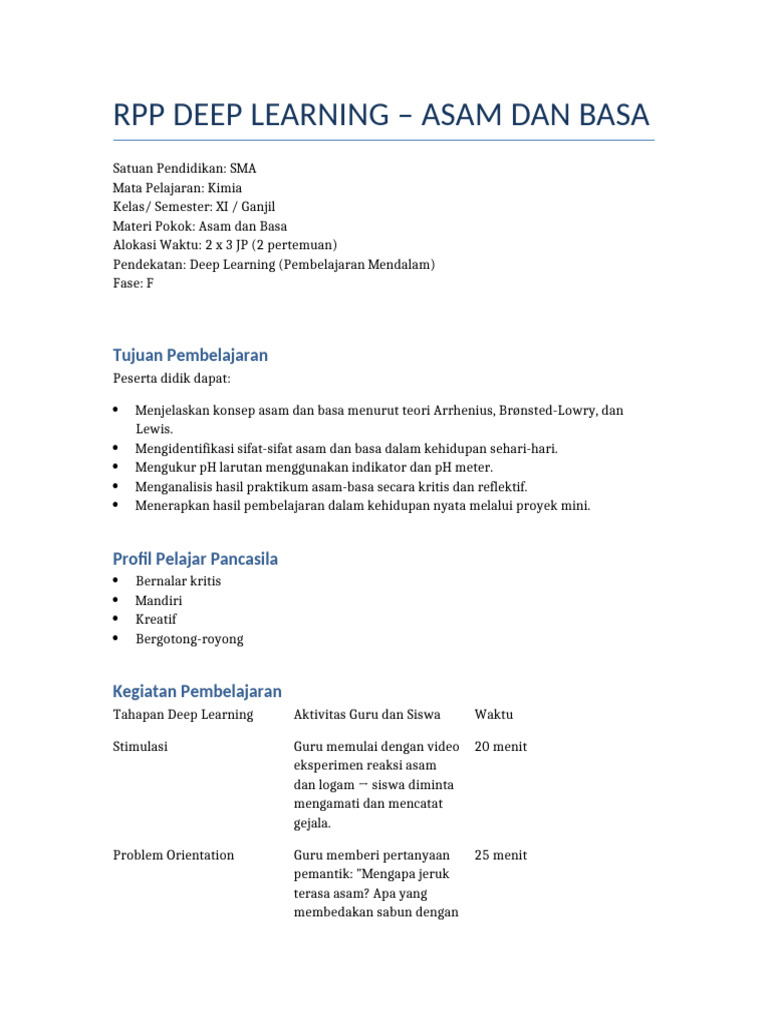RPP Deep Learning Asam dan Basa Kelas XI | PDF