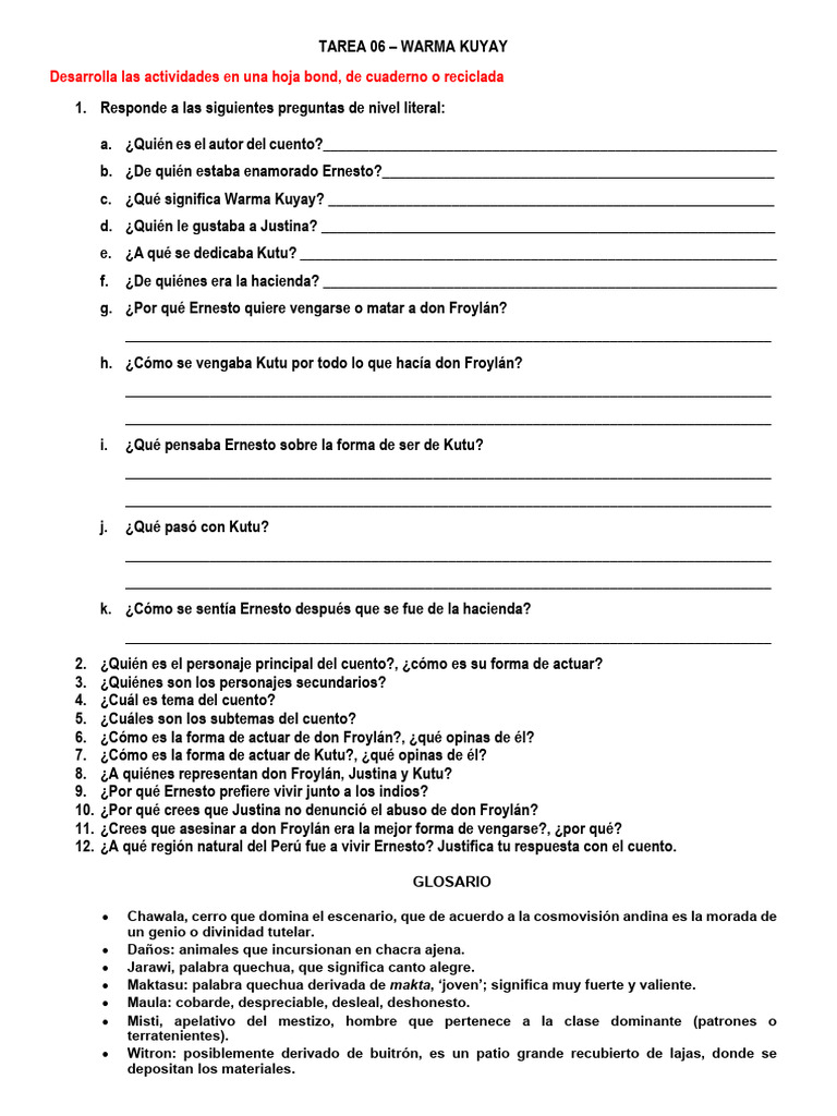 Tarea 06 - Segundo - Warma Kuyay | PDF