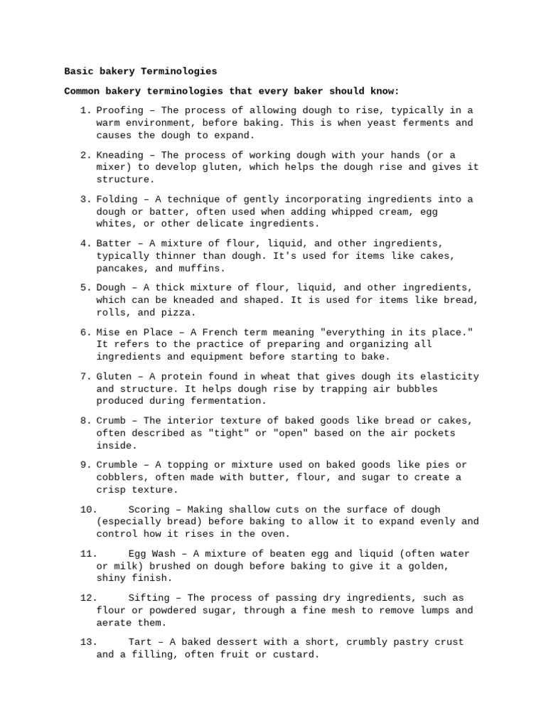 Essential Bakery Terminology Guide | PDF | Breads | Baking