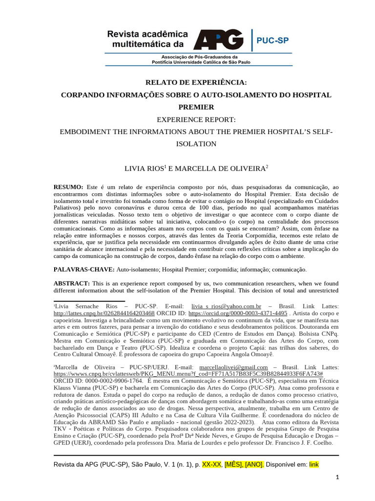 Revista Apg v.1 - Hospital Premier Com Minibio | PDF | Informação | Emoções