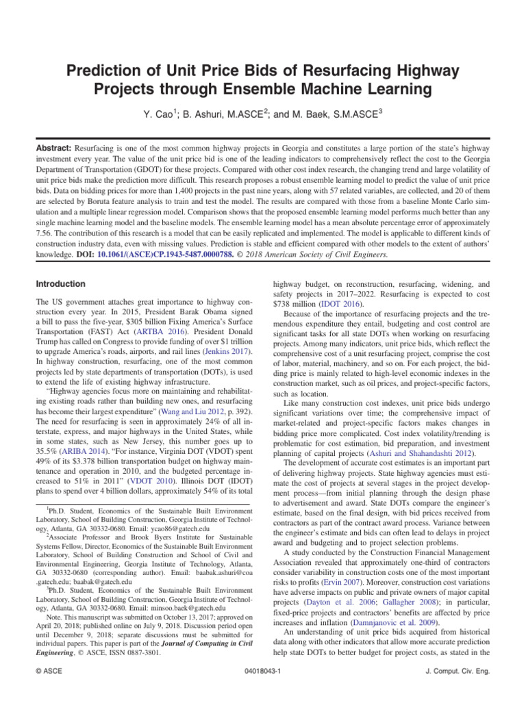 Ensemble Learning for Highway Bid Prediction | PDF | Linear Regression ...