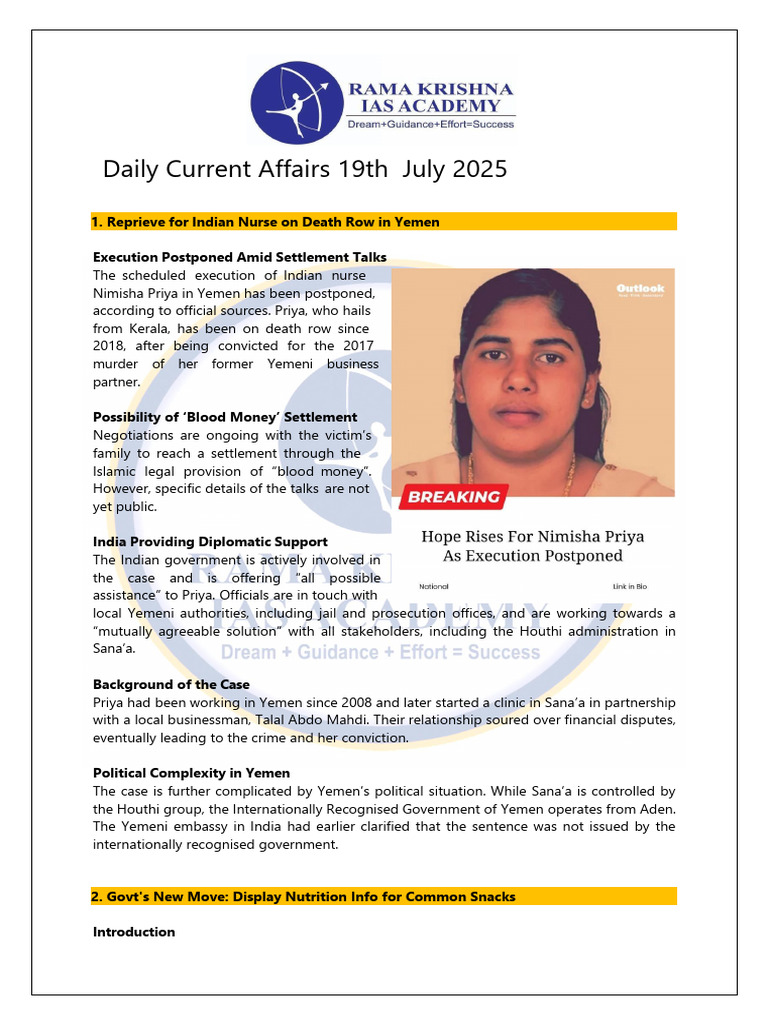 Current Affairs: July 19, 2025 Highlights | PDF | Fat | Polyunsaturated Fat