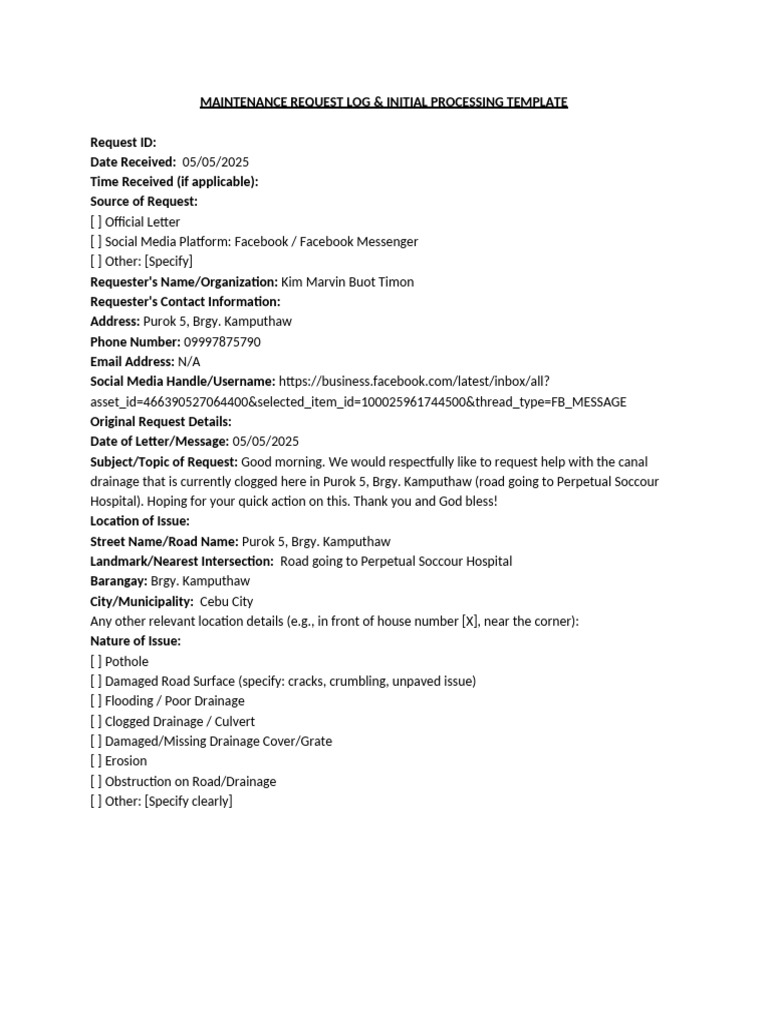Maintenance Request Log Template | PDF
