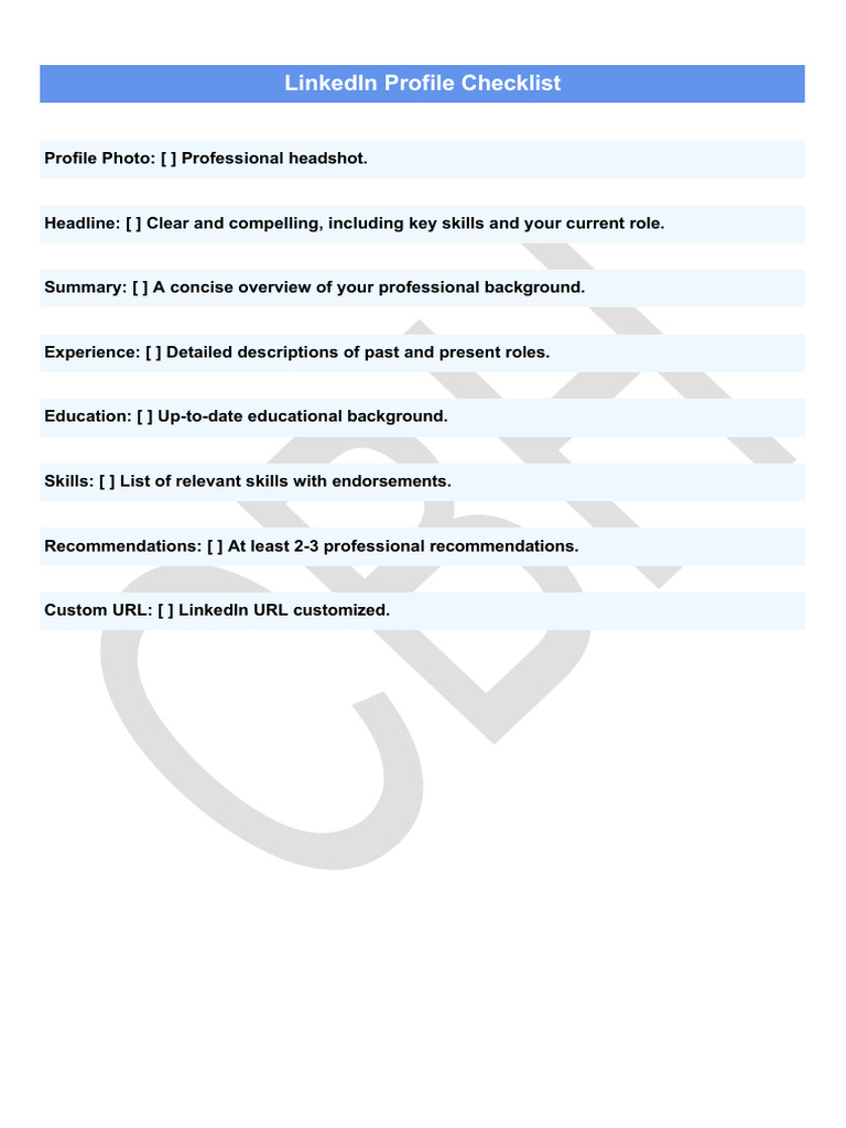 CBH - Linkedin Profile Checklist With Space Added | PDF