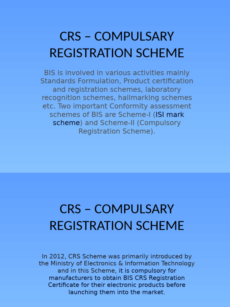 BIS Compulsory Registration Scheme Overview | PDF