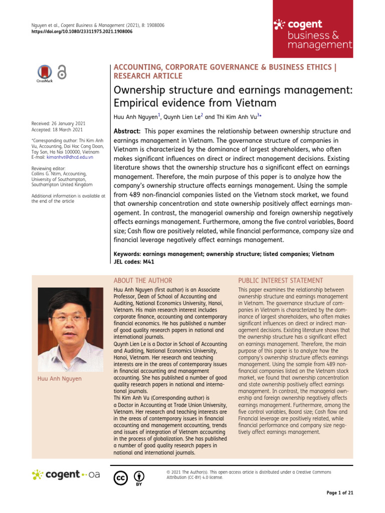 Ownership Structure and Earnings Management in Vietnam | PDF | Business ...