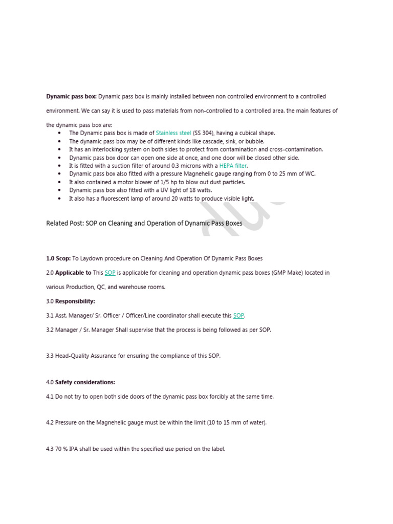 Dynamic Pass Box SOP for Pharma Use | PDF