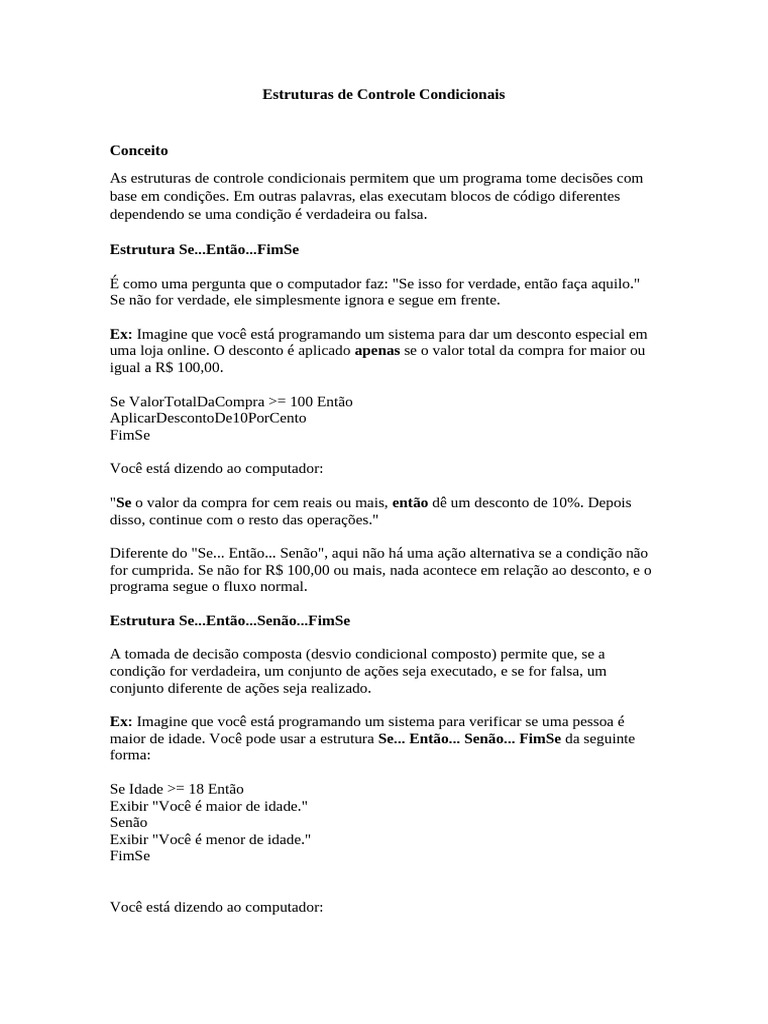 Estruturas de Controle Condicionais em Programação | PDF | Controle de ...