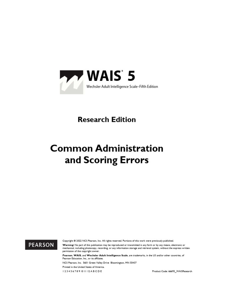 WAIS5 Administration Error Guide PDF Wechsler Adult Intelligence