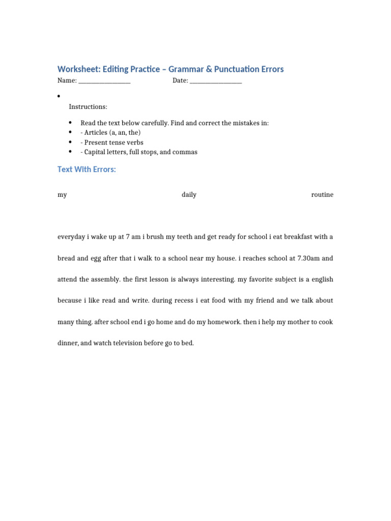 Editing Practice Worksheet | PDF