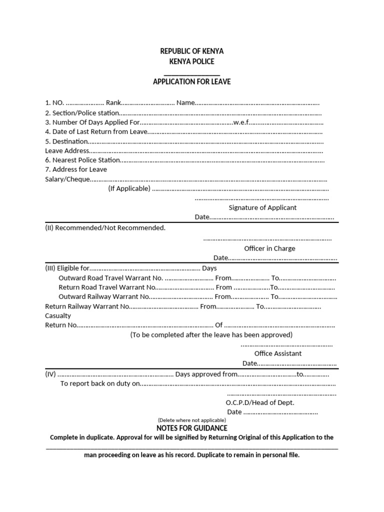 Kenya Police Leave Application Form | PDF | Chess Theory | Chess