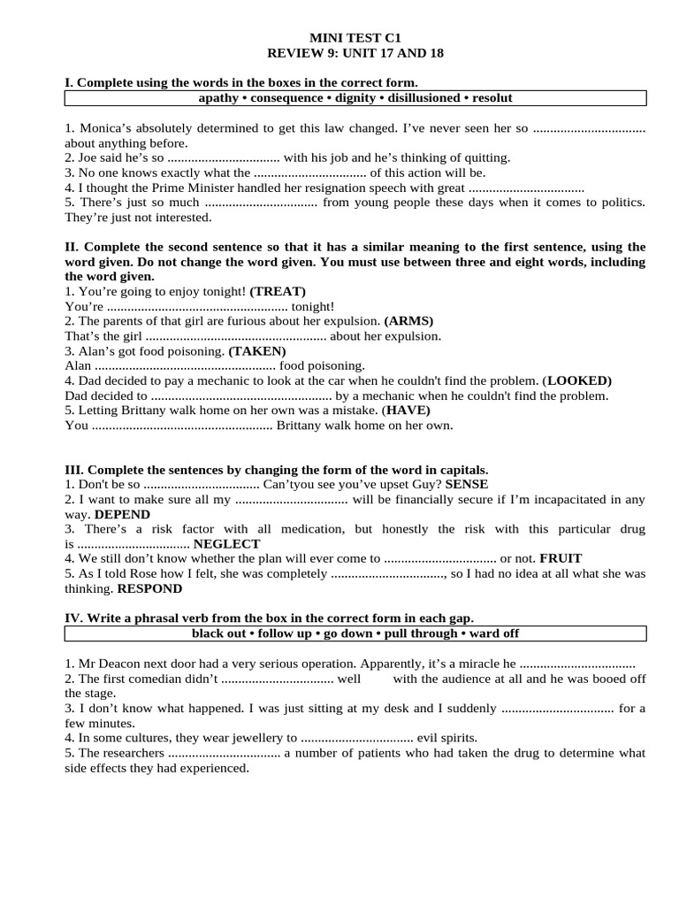 Minitest C1 Review 9 Unit 17 18 | PDF