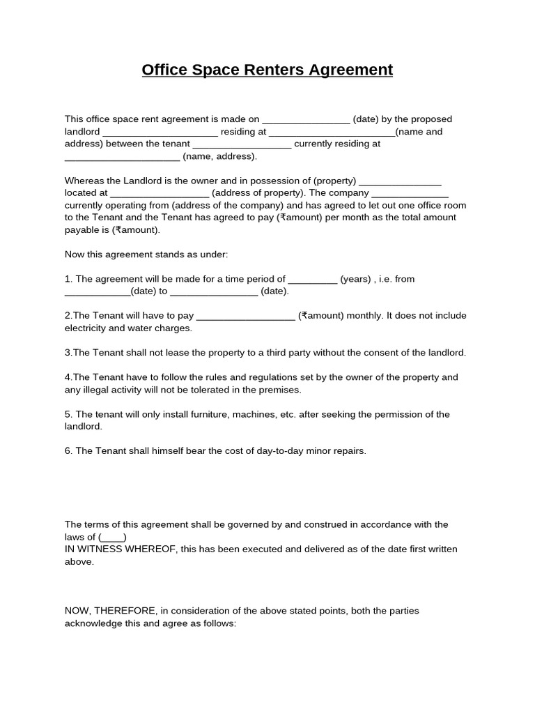 Office Space Rental Agreement Template | PDF