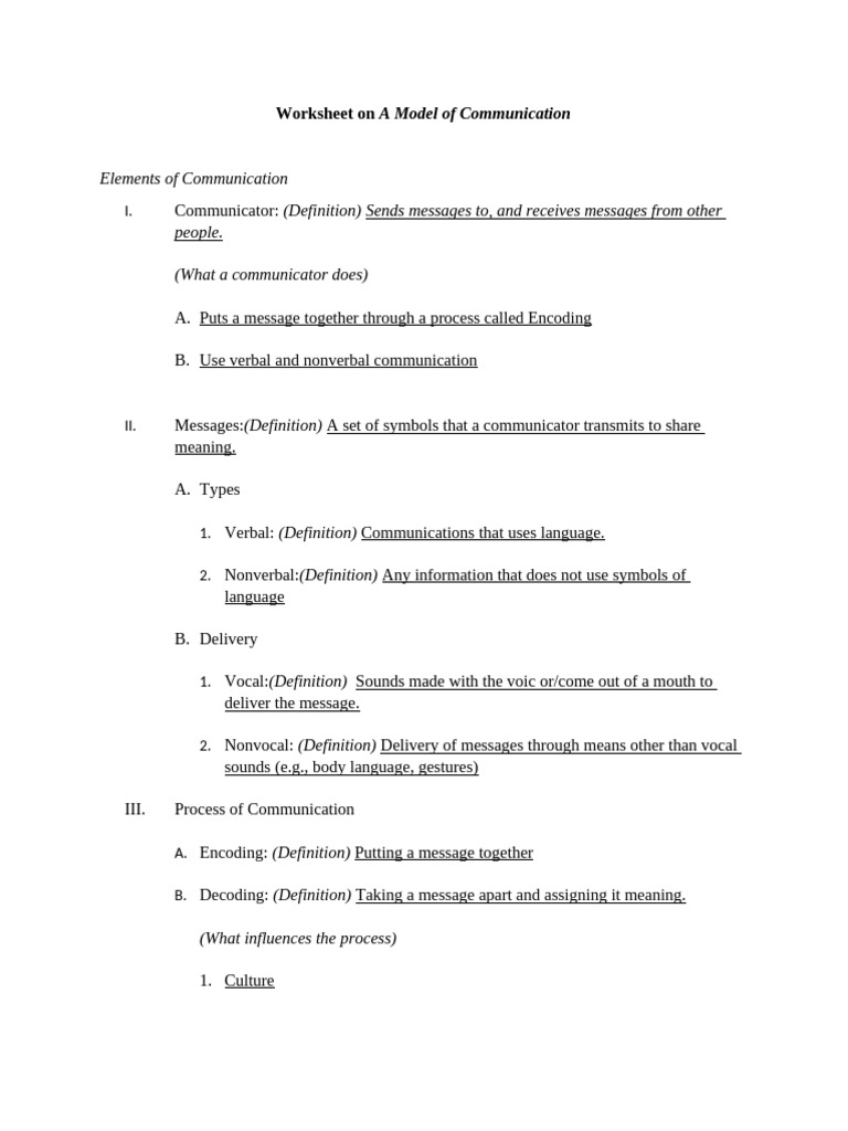 Communication Model Worksheet | PDF