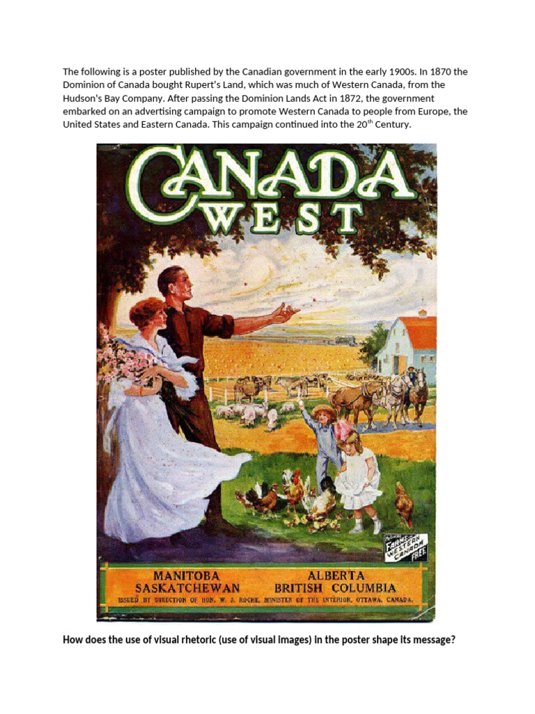 Early 1900s Western Canada Immigration Poster | PDF
