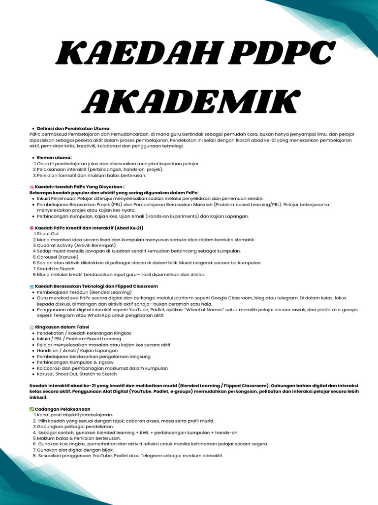 Kaedah Pembelajaran PdPc Terperinci | PDF