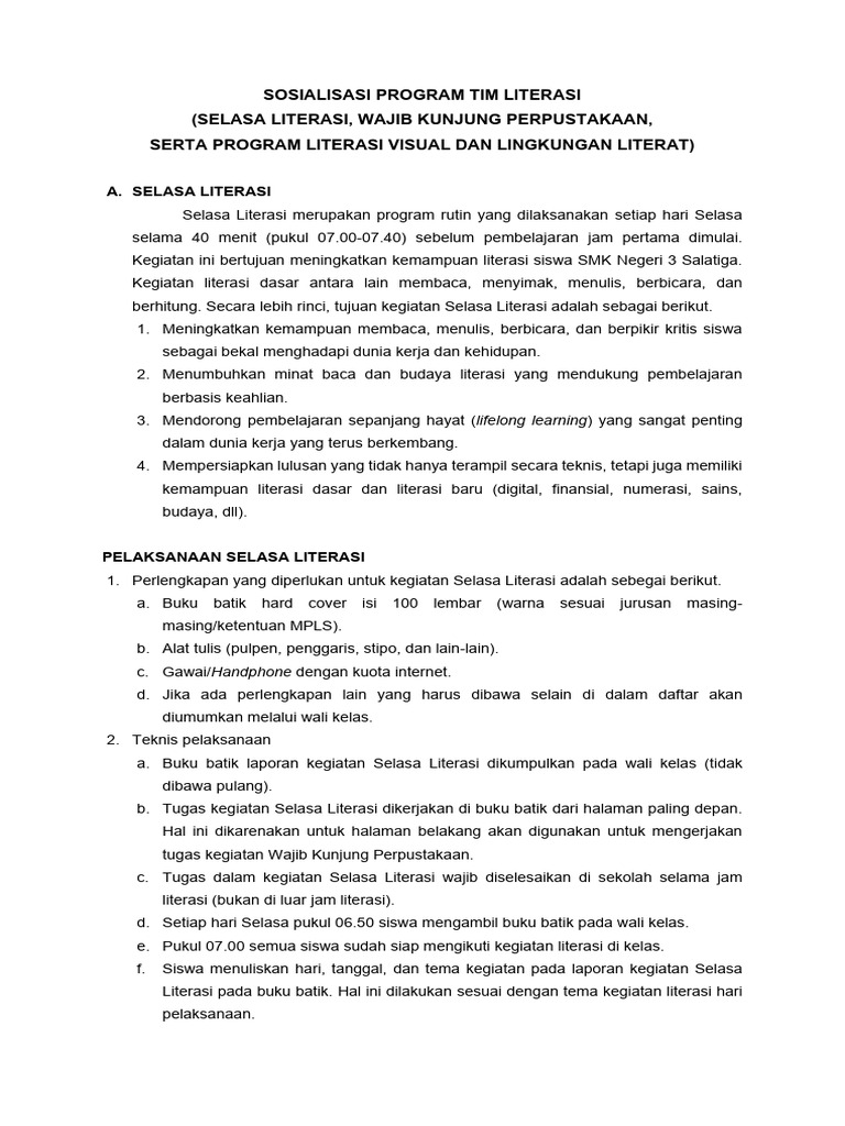 Program Literasi SMK Negeri 3 Salatiga | PDF