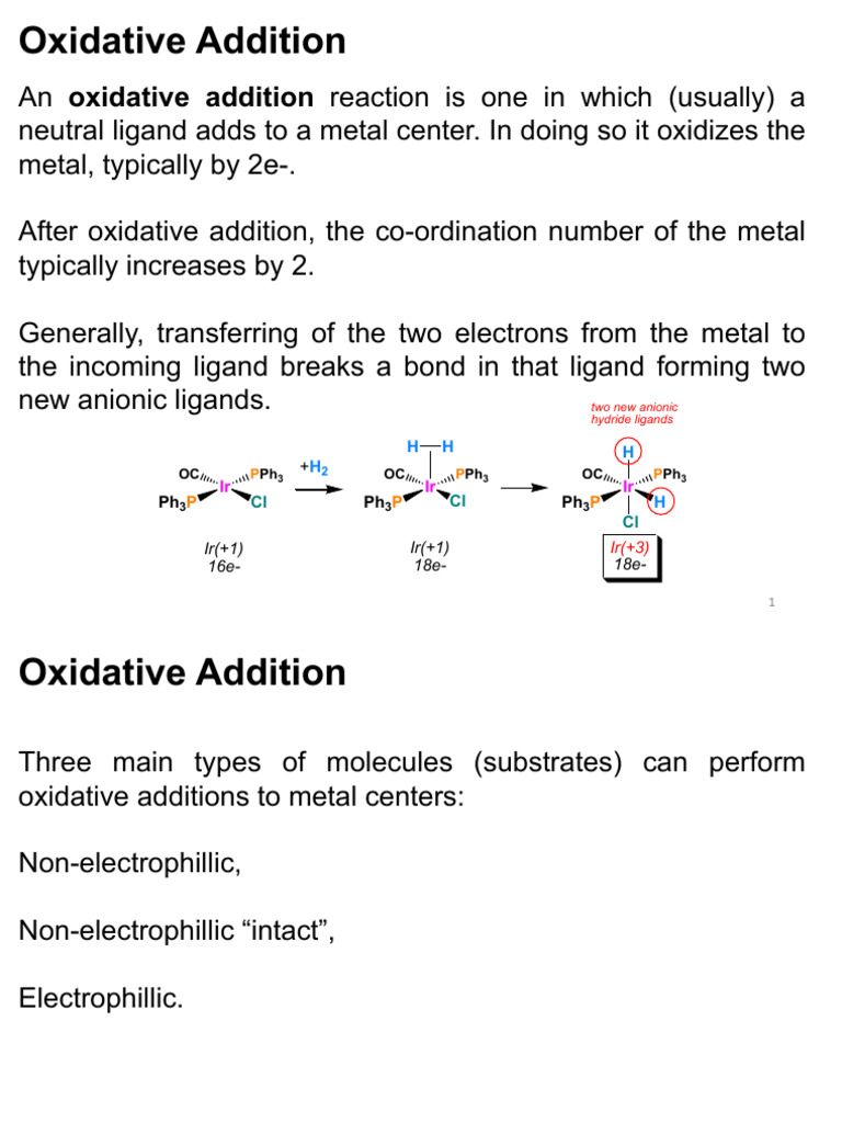 Oxidative Addition Mechanisms Explained | PDF | Chemical Bond | Redox