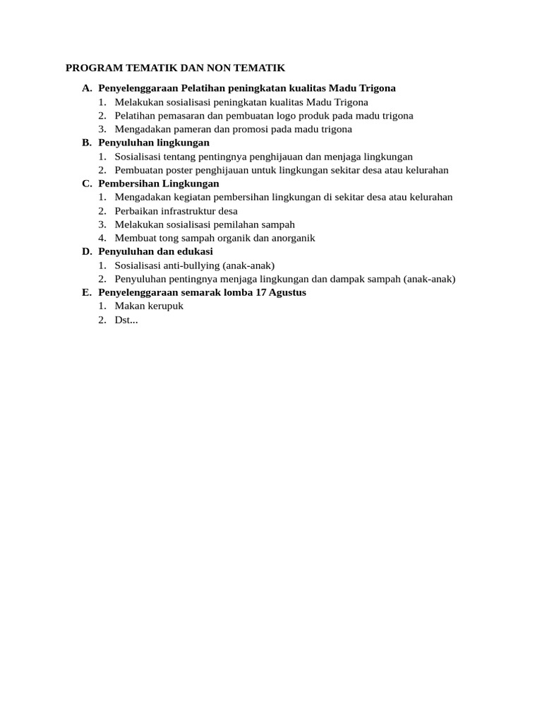 Program Tematik Dan Non Tematik | PDF