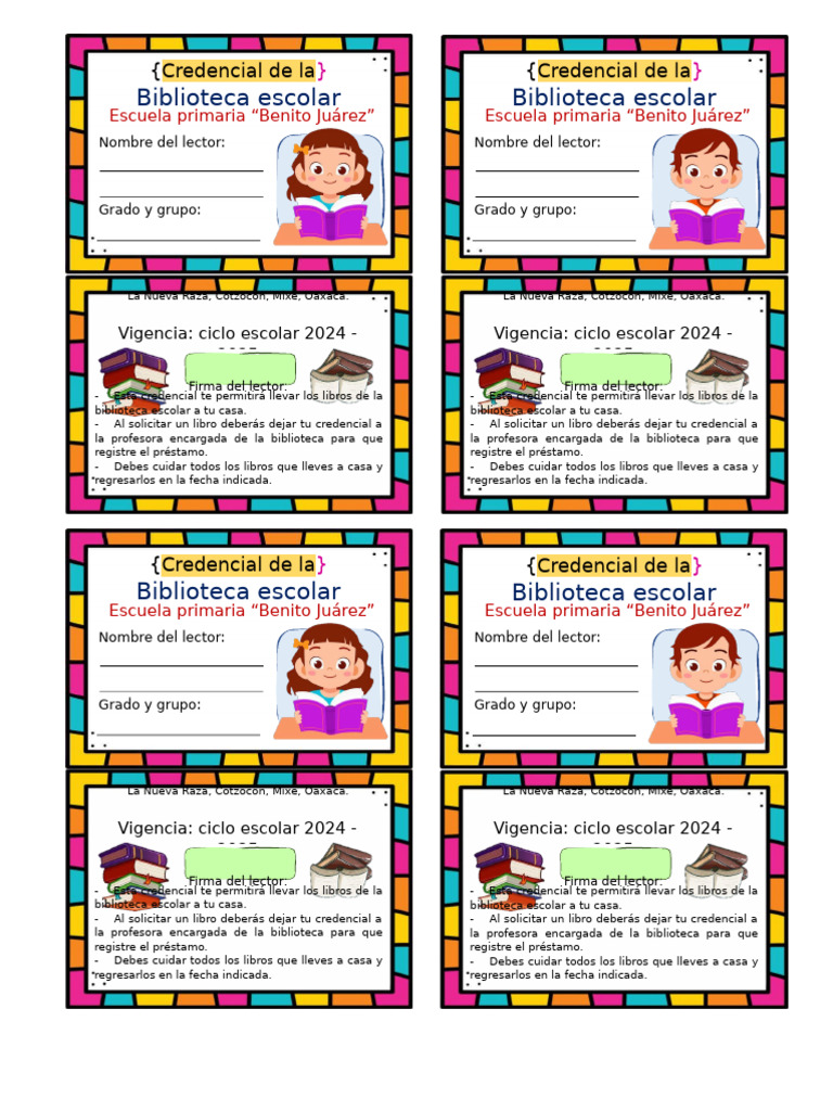 Credencial de Biblioteca Escolar 2024 | PDF