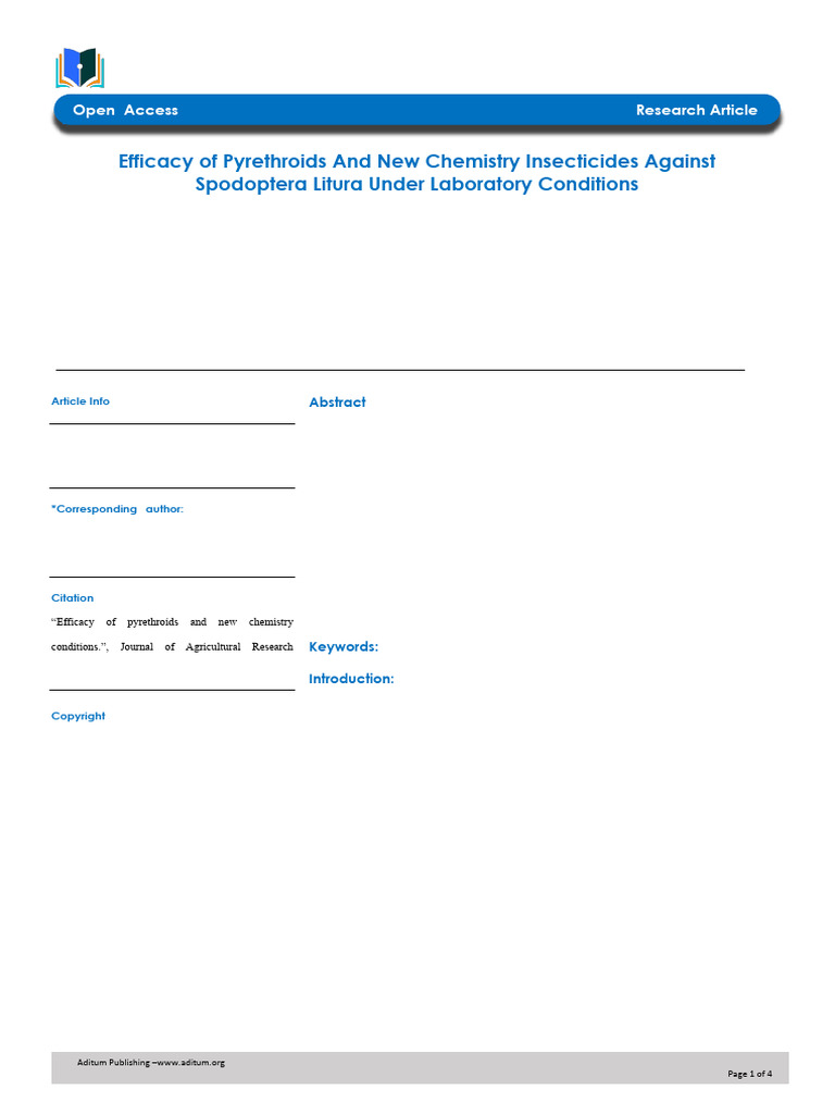 Efficacy of Insecticides on Spodoptera Litura | PDF | Insecticide ...