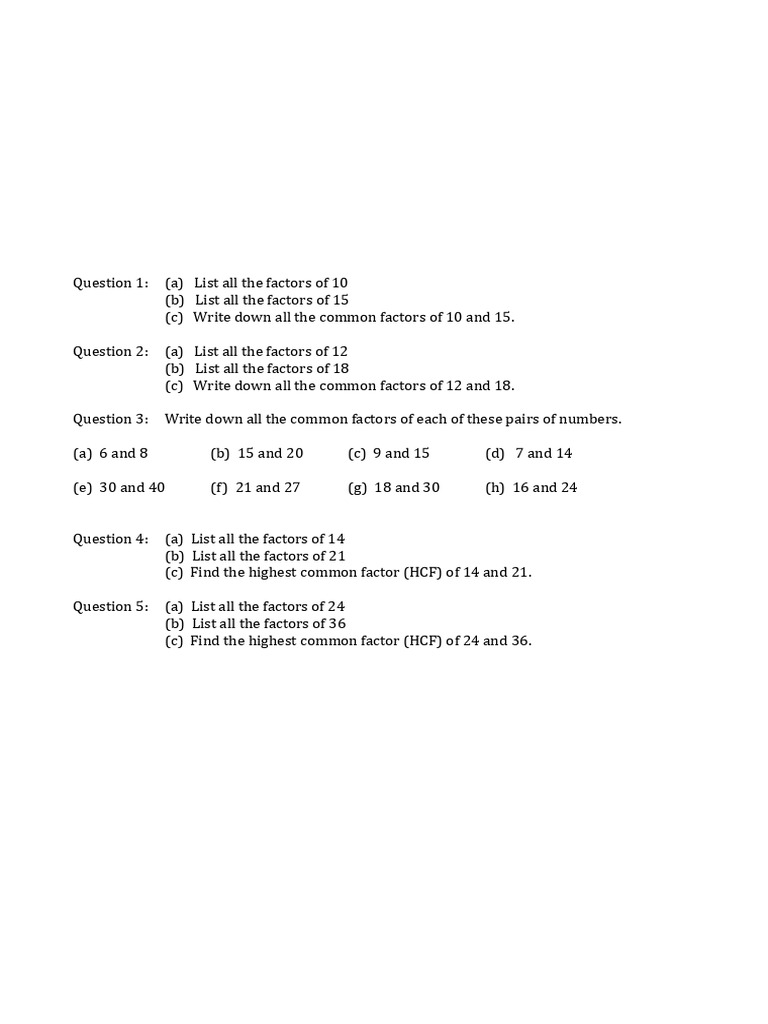 Common Factors and HCF Guide | PDF