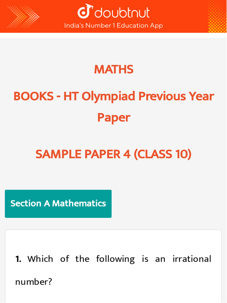 Class 10 Maths Olympiad Sample Paper | PDF | Elementary Mathematics ...
