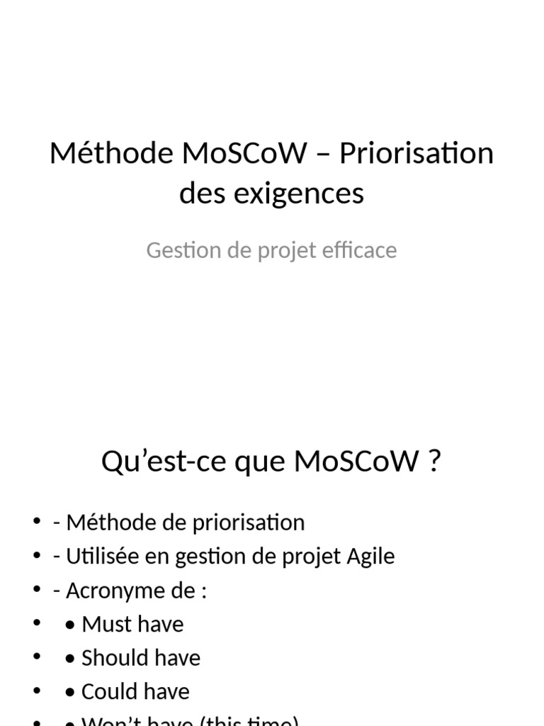 Priorisation avec la méthode MoSCoW | PDF