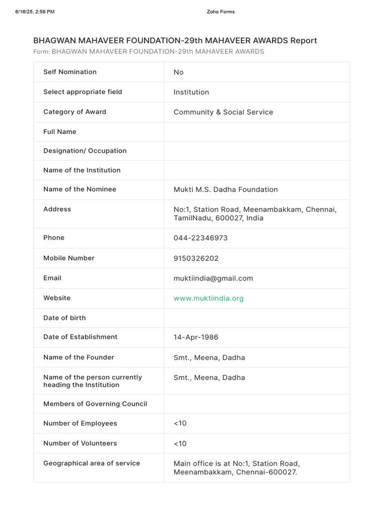Mukti M.S. Dadha Foundation Overview | PDF