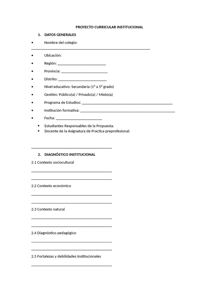 Proyecto Curricular Institucional | PDF | Plan de estudios | Enseñando