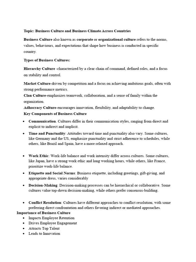 Global Business Culture & Climate Insights | PDF | Economic Growth ...