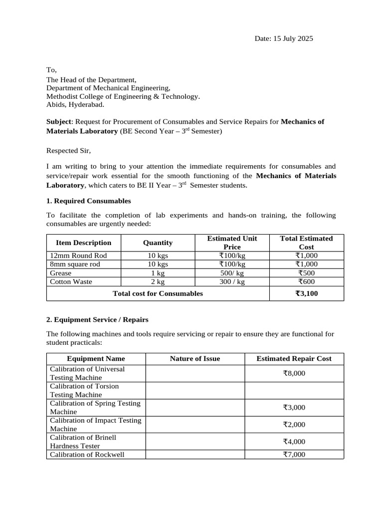 Lab Equipment Service and Purchase Request | PDF