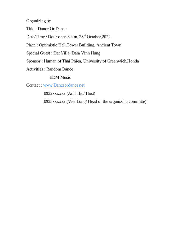 Dance Or Dance Event Details | PDF