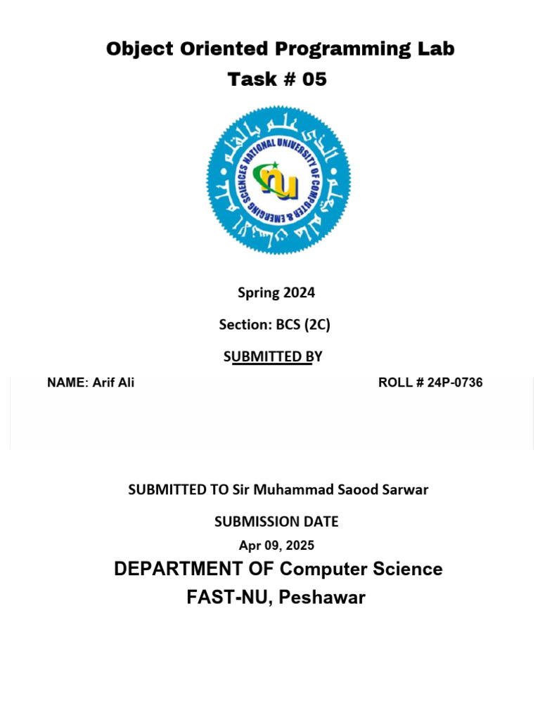 24P 0736 Arif Ali OOPLab Task 5 PDF | PDF