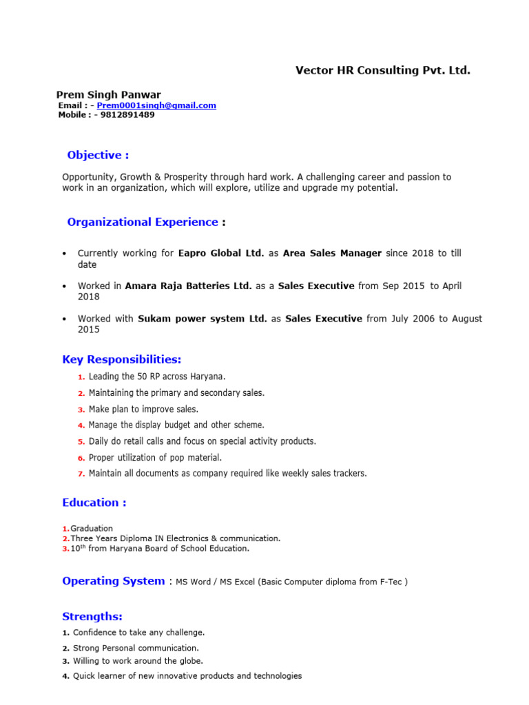 Sales Manager Resume - Prem Singh Panwar | PDF