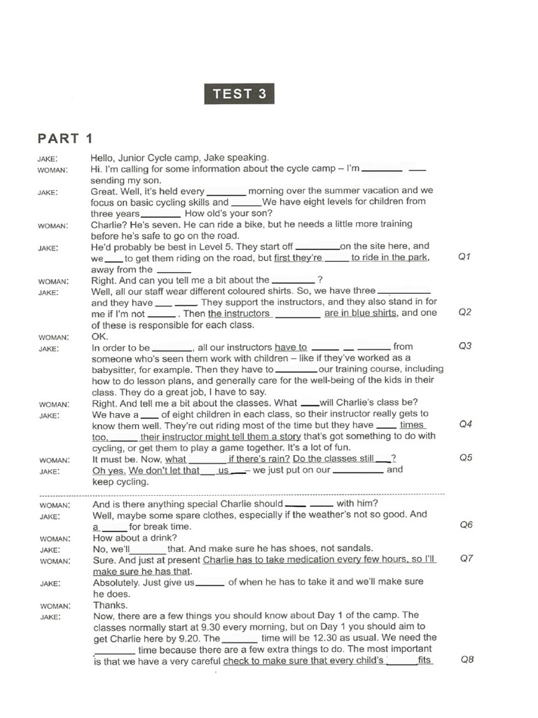 Cambridge IELTS 16 TEST3 Part1 Blank | PDF