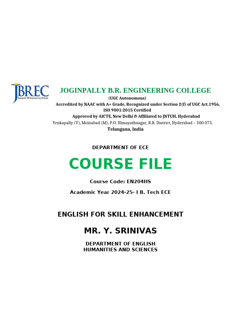ECE Course File for Academic Year 2024-25 | PDF | English Language ...
