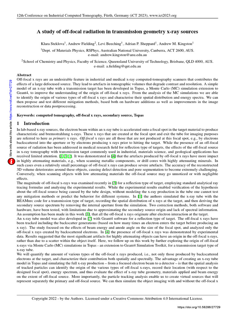 A Study of Off-Focal Radiation in Transmission Geometry X-Ray Sources ...