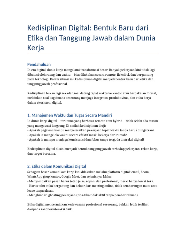 Kedisiplinan Digital dalam Etika Kerja | PDF