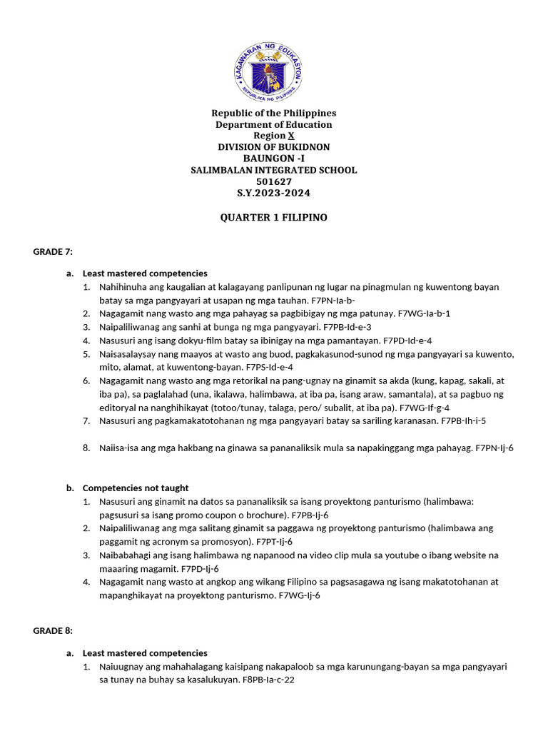 COMPETENCIES Filipino | PDF
