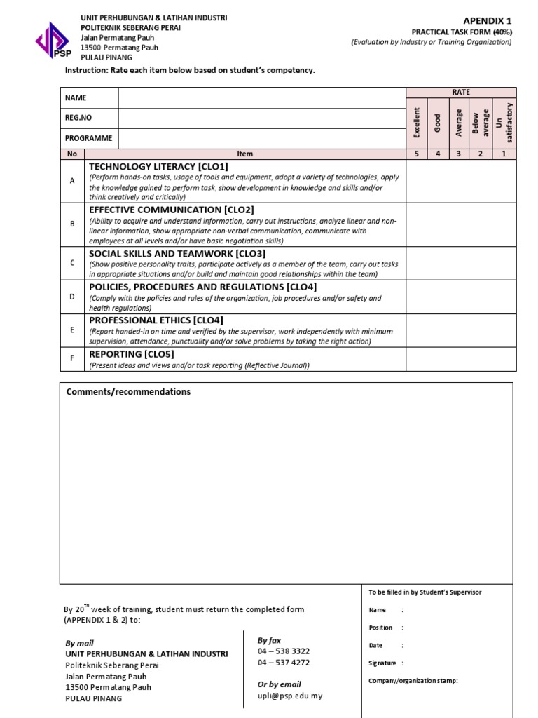 Practical Task Evaluation Form | PDF
