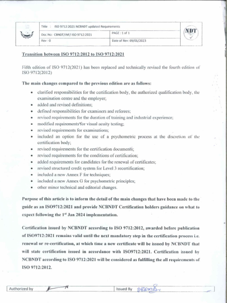 NOTICE - ISO 9712 - 2012 Into 2021 | PDF