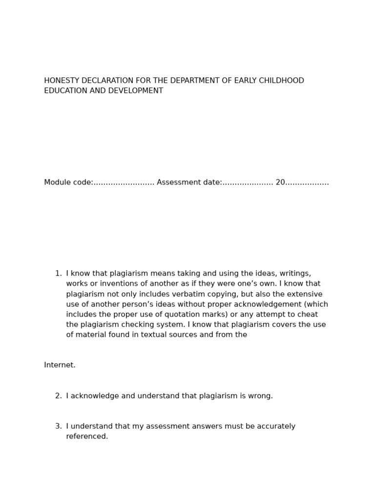 Unisa Honesty Declaration 2025 | PDF
