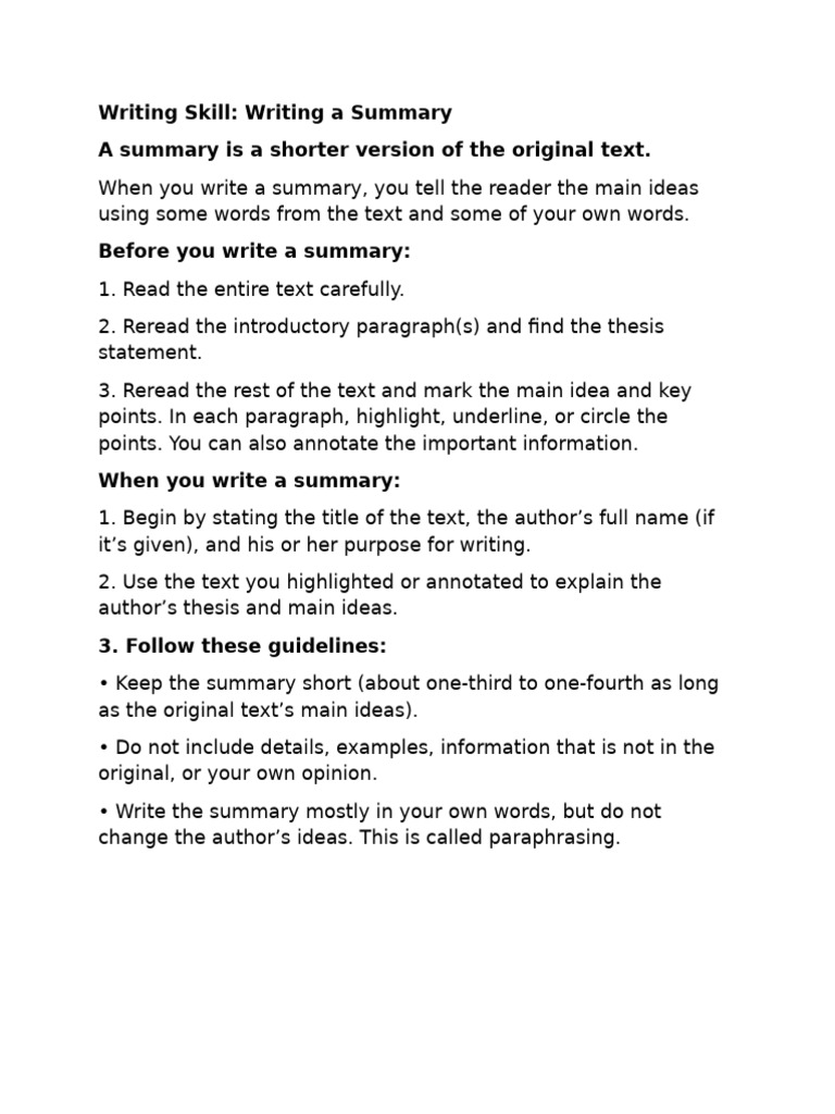 Writing Skill - How To Write A Summary | PDF