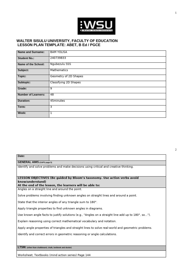 Geometry Lesson Plan for Grade 9 | PDF | Triangle | Inquiry Based Learning