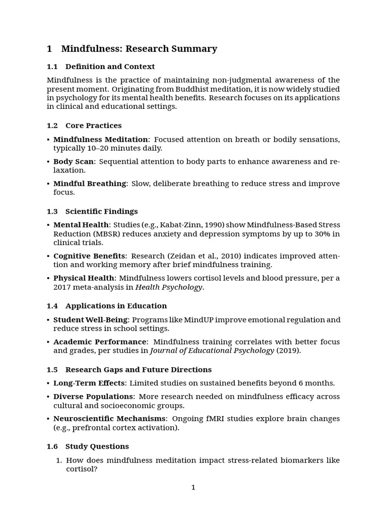 Mindfulness Research Overview and Benefits | PDF