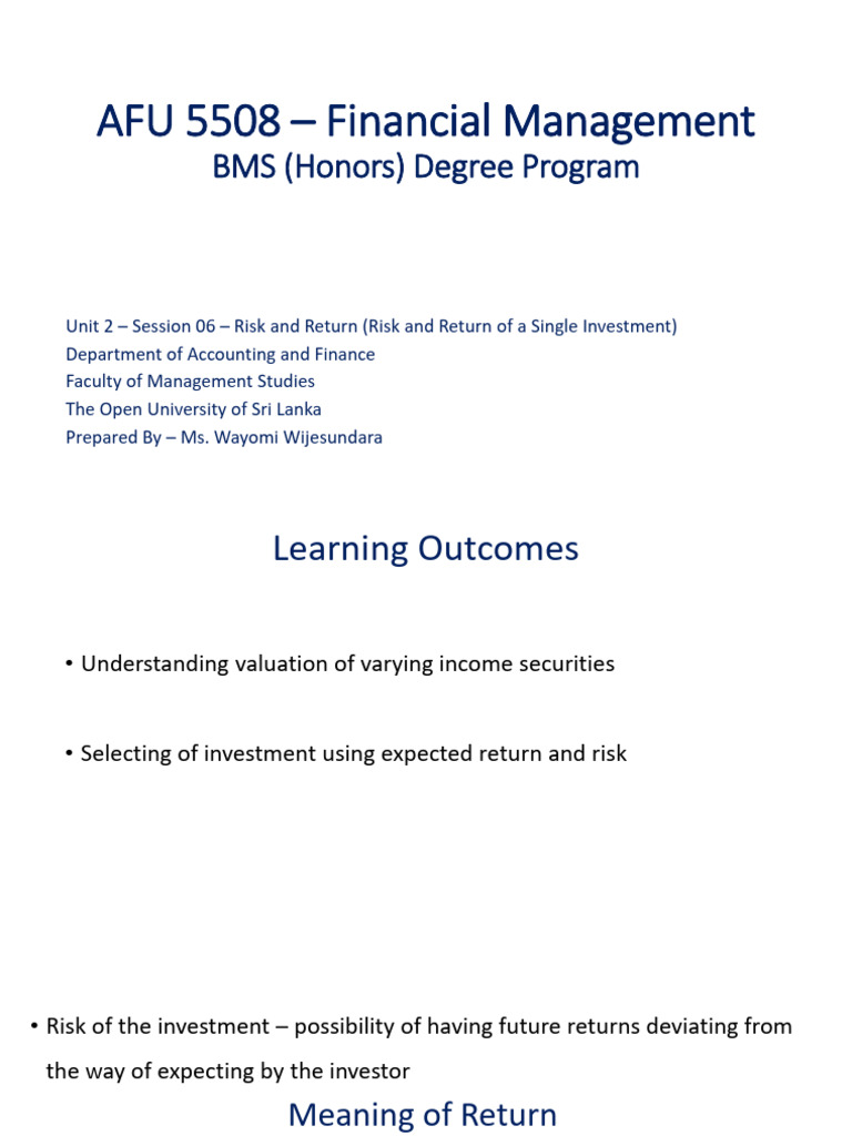 Risk and Return in Investment Analysis | PDF | Investing | Standard ...