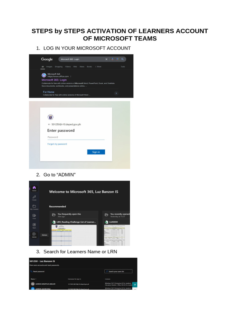 Activate Microsoft Teams Learner Account | PDF