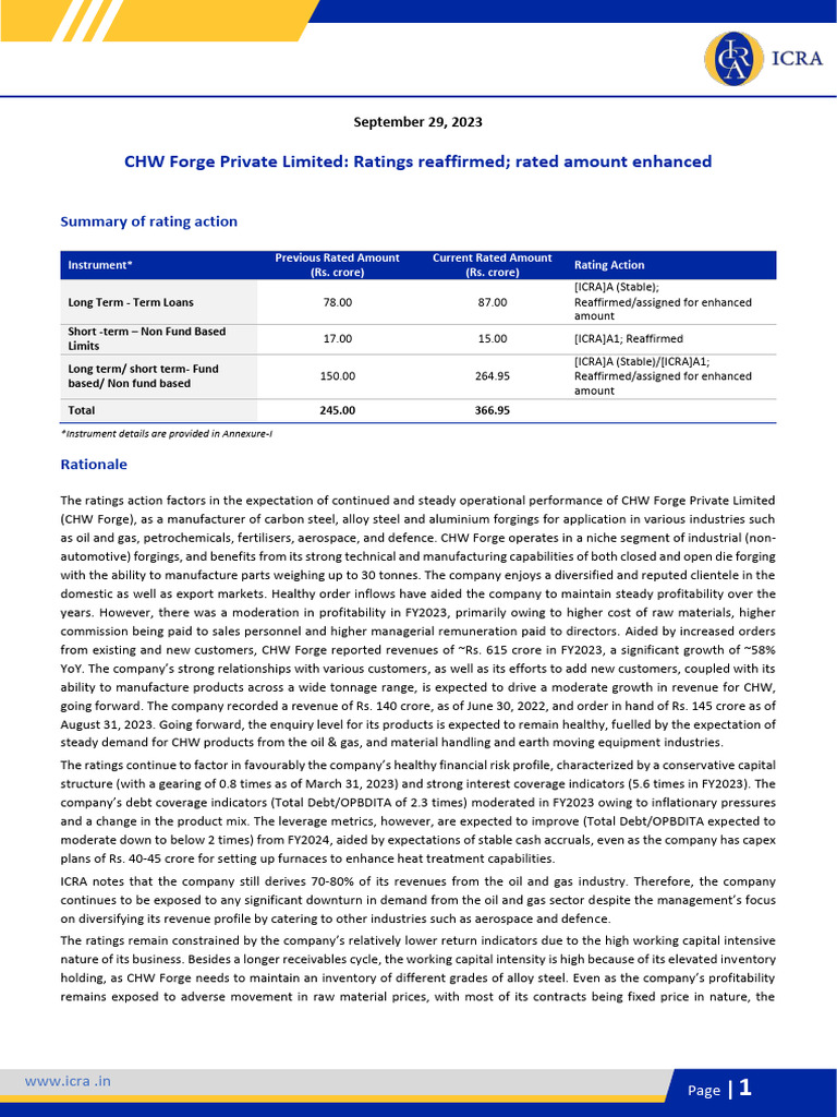 CHW Forge Pvt Ltd: Turnover Growth Analysis | PDF | Forging | Credit ...